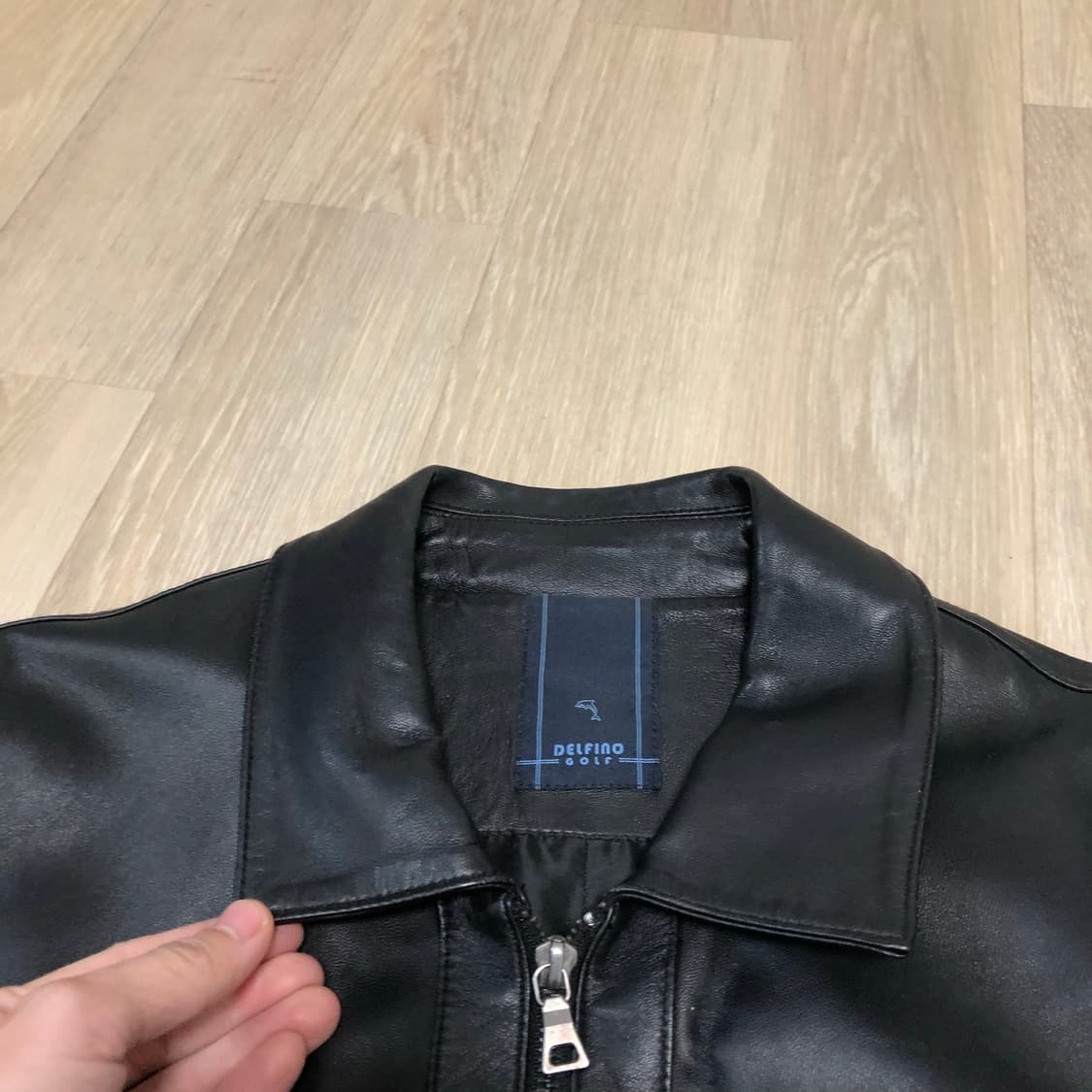 (100) 델피노 골프 소가죽 싱글 집업 가죽 자켓 블랙 상품이미지4