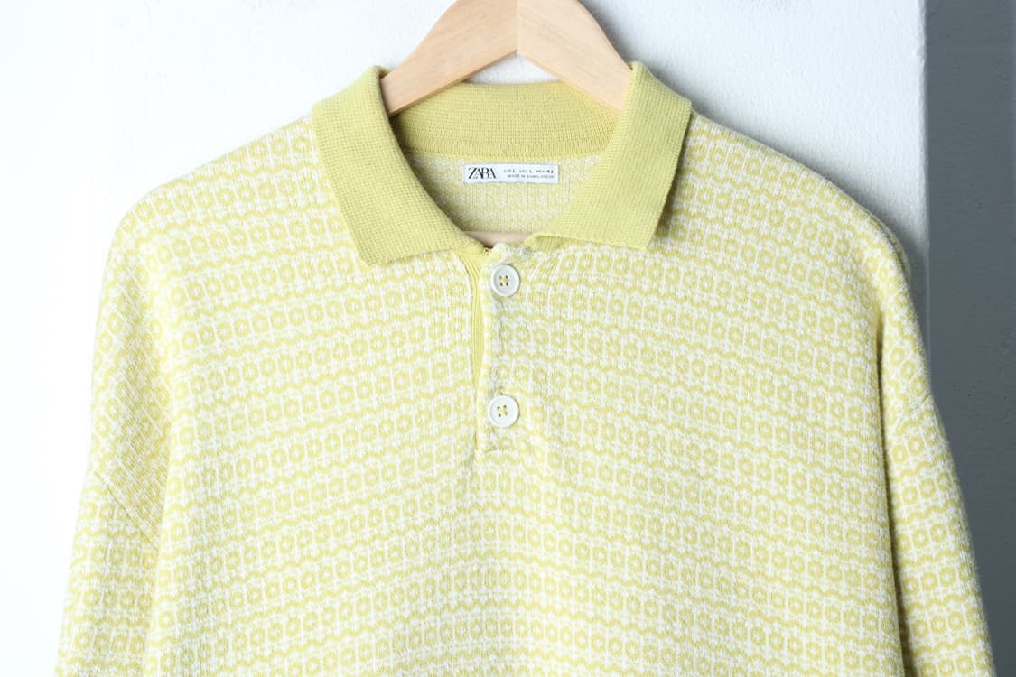(XL) 자라 반팔 카라 티셔츠 니트 패턴 노랑 에스닉-H31745 상품이미지3