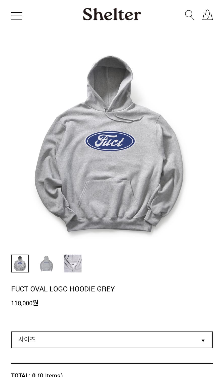  FUCT OVAL LOGO HOODIE GREY M 구매합니다 상품이미지1