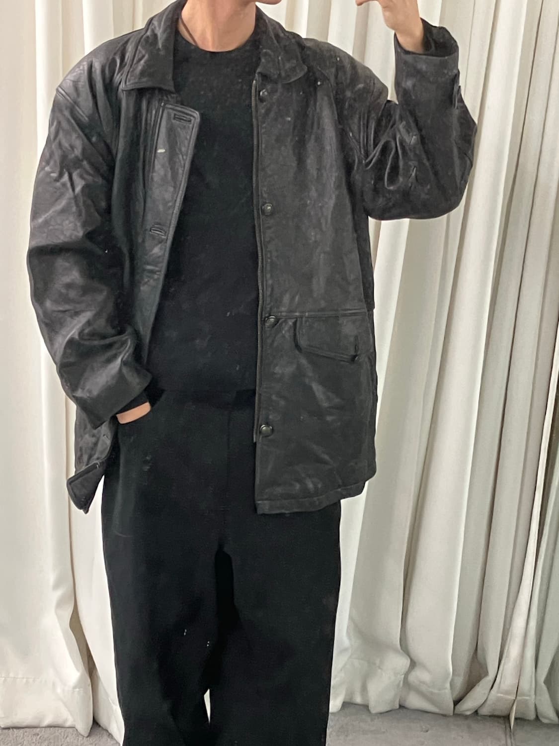 D’HOMME A HOMME 양가죽 하프 코트 L 상품이미지6