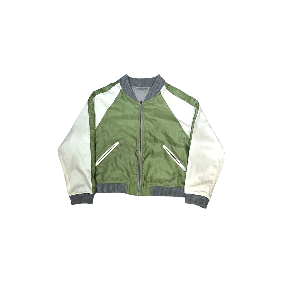 일본 빈티지 그린 화이트 배색 스카잔 크롭 자켓 M 상품이미지4