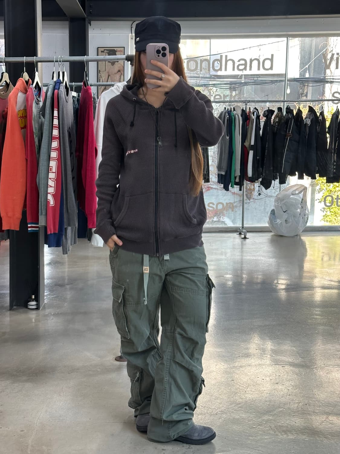 히스테릭글래머90s 그런지워시드 와플 루즈 후드집업 상품이미지2