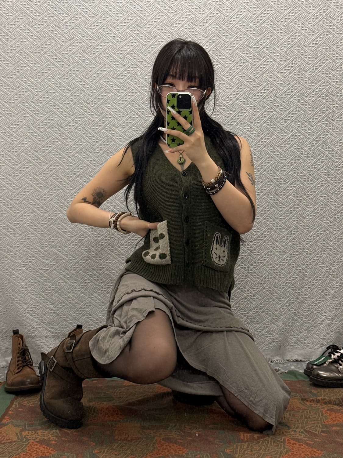 빈티지 코지 모리 키치 자수포켓 버튼 니트 베스트 K0124 상품이미지1