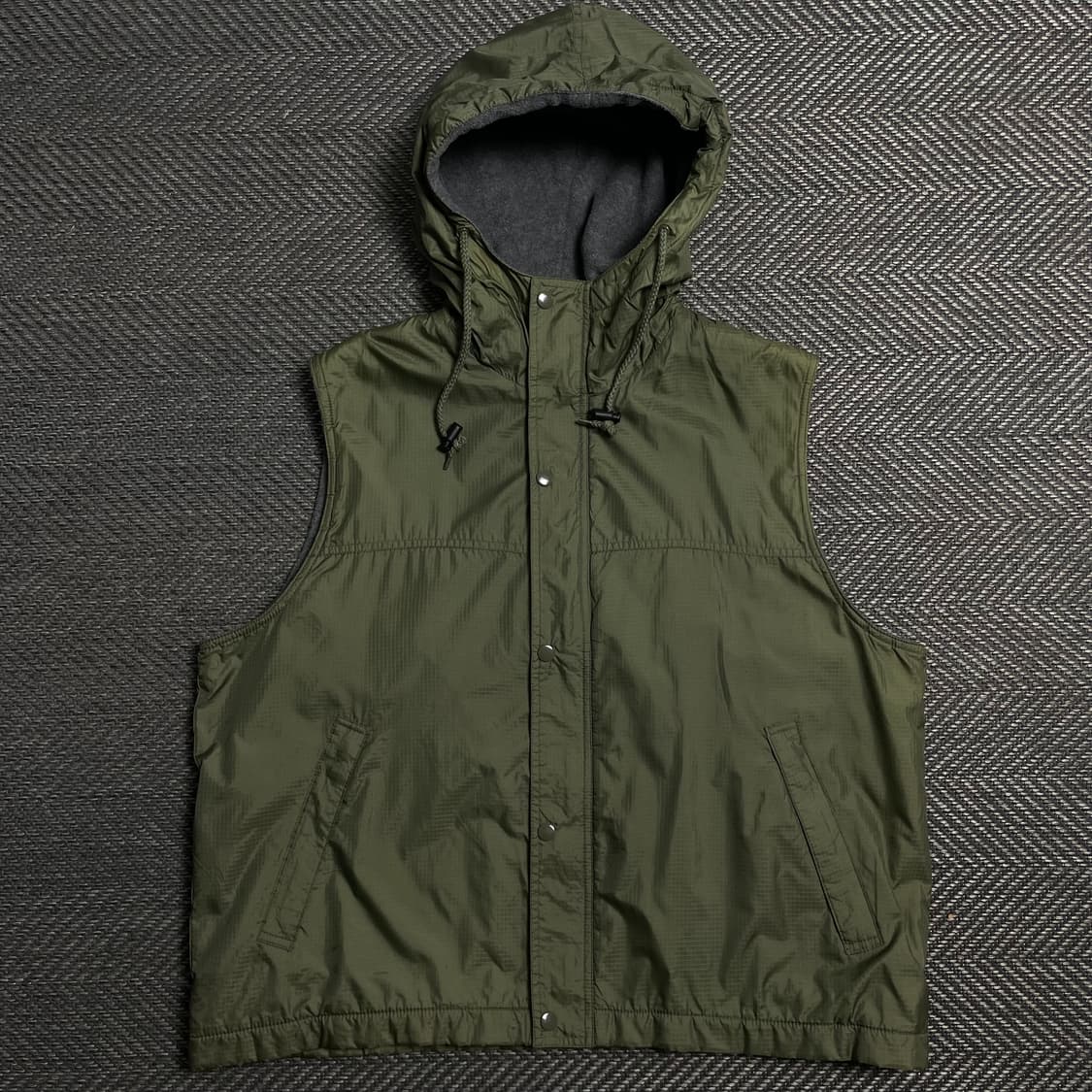 빈티지 립스탑 나일론 기모 후드 베스트 카키o 5319 상품이미지1