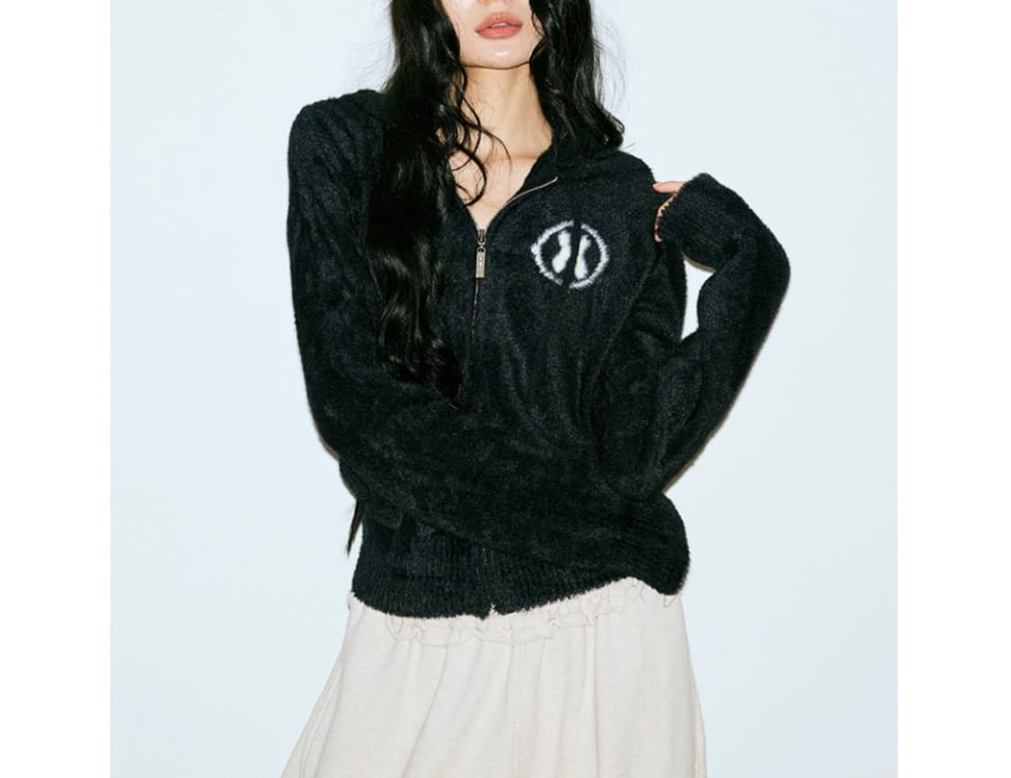 즉입/ 미스테리어스호텔 니트 퍼 집업 블랙 상품이미지1