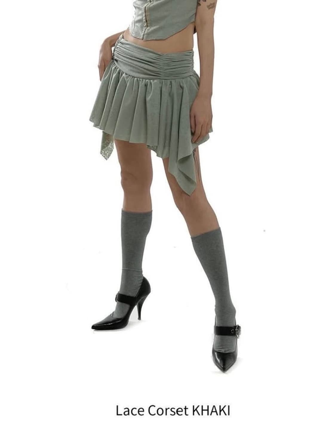 카시코 레이스 코르셋 스커트 카키 race corset khaki 상품이미지1