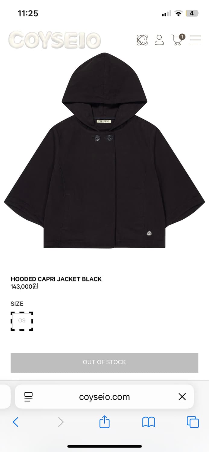 (새상품)코이세이오 후드 카프리 자켓 블랙 상품이미지1
