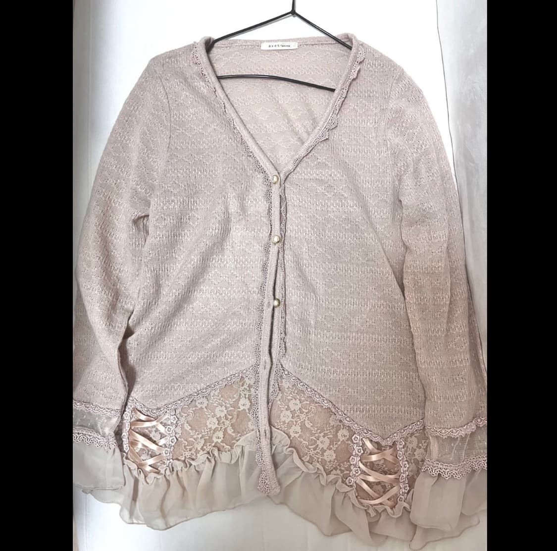 Axes femme 레이스 뮤트핑크 리본 가디건 히메갸루 상품이미지1