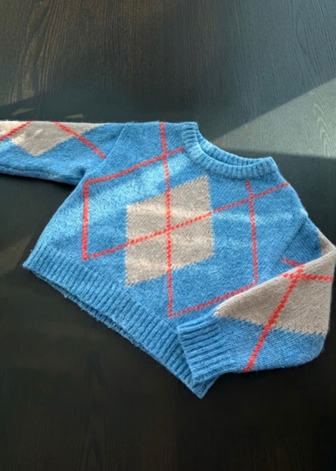 자라 블루 패턴 아가일 니트 스웨터 상품이미지1