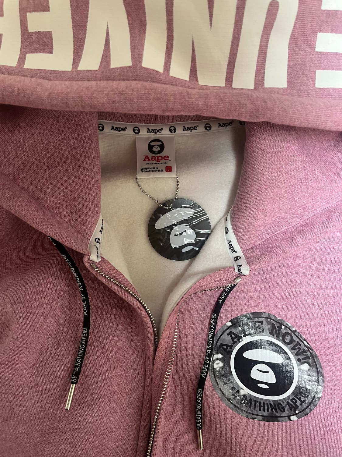 에이프 로고 프린트 후드집업 핑크 상품이미지4