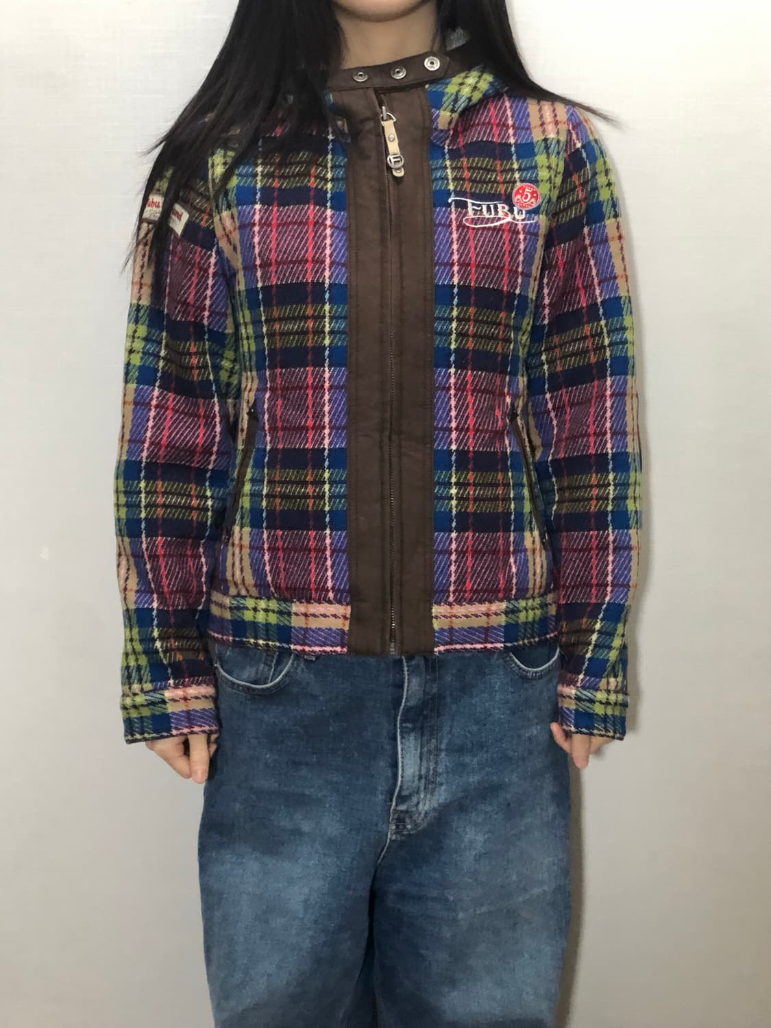 빈티지 푸부 비비드 컬러 체크 패턴 자켓 상품이미지2