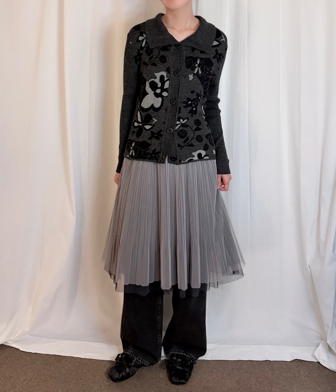 Layered Sheer Pleated Skirt – Purple Gre 상품이미지3