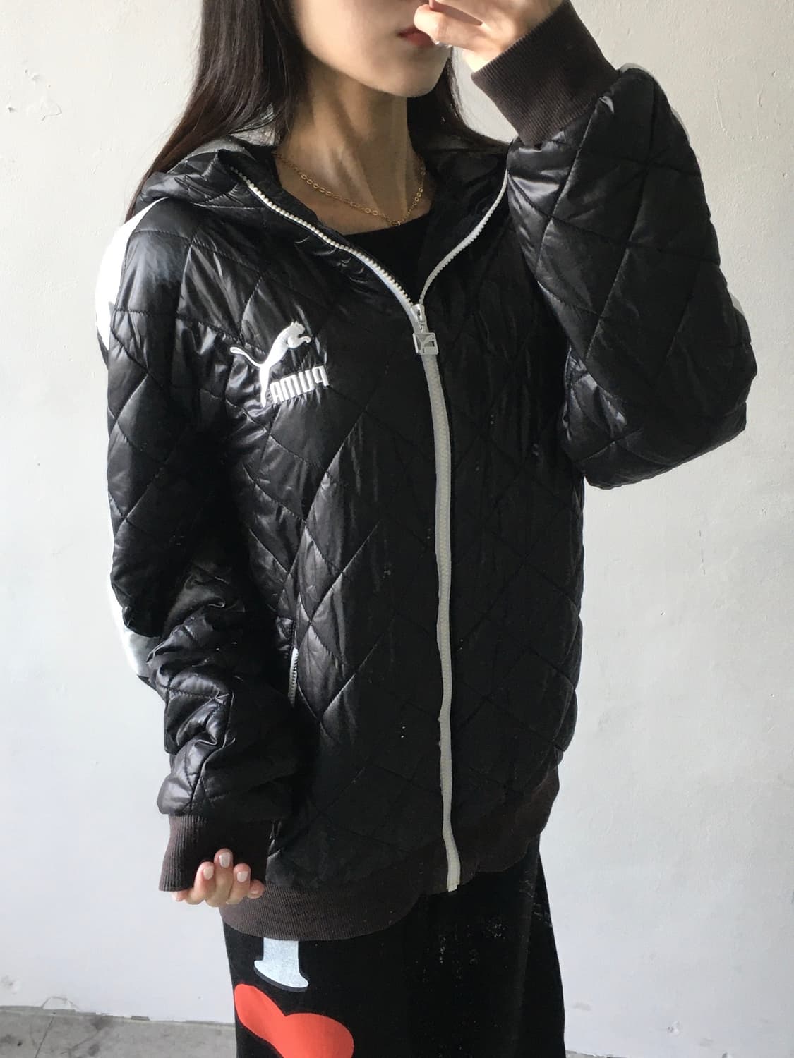 퓨마 배색라인 패딩 후드자켓 상품이미지2