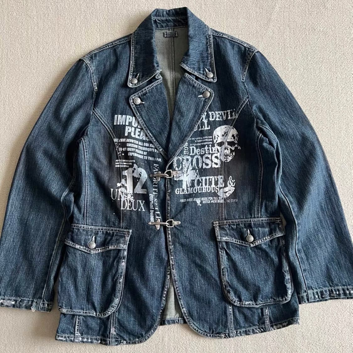 Japan VintageY2K 그래피티 고스 데님 블레이저 상품이미지1