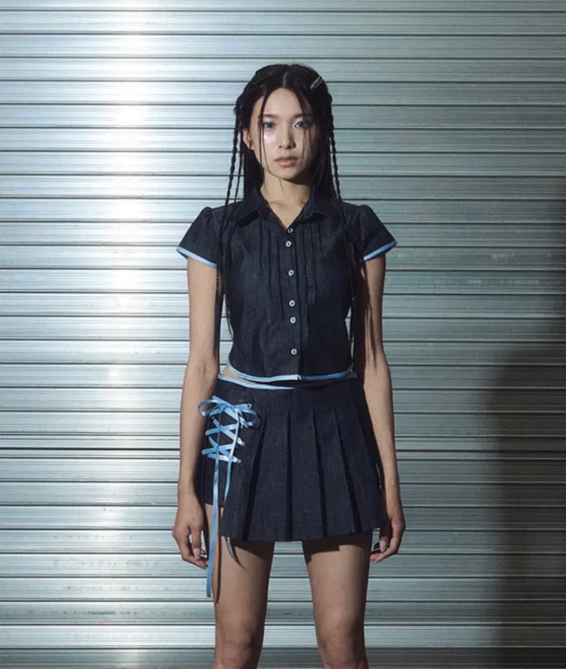 라뇨 체리퀴리 데님 아일렛 블라우스&스커트 2size 상품이미지1