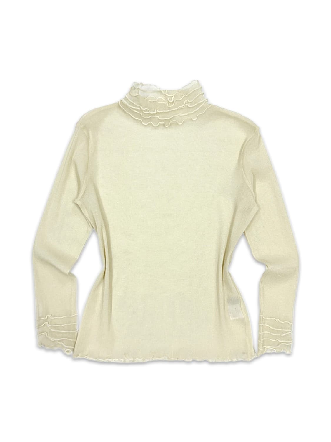 빈티지 옐로우 프릴 시스루 레이어드 긴팔티 상품이미지1