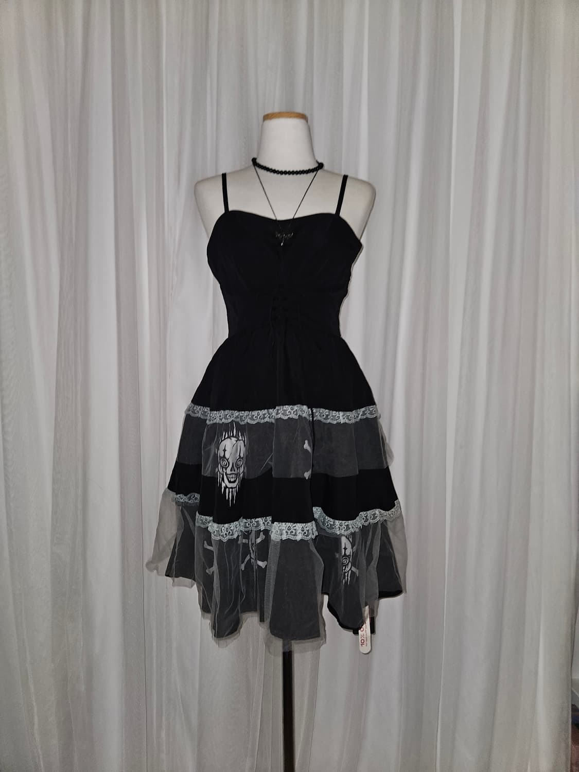 romwe 블랙 스켈레톤 공겜 쉬폰 레이스 원피스 상품이미지1