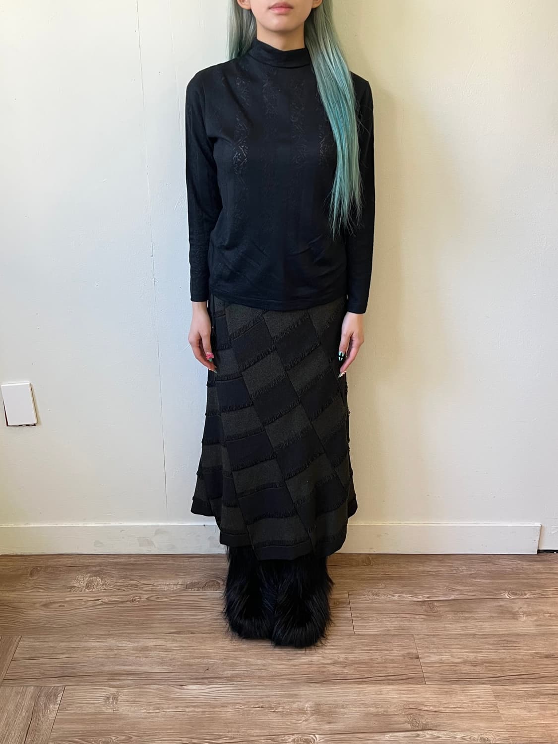 japan vtg 아가일 프릴 롱스커트 상품이미지8