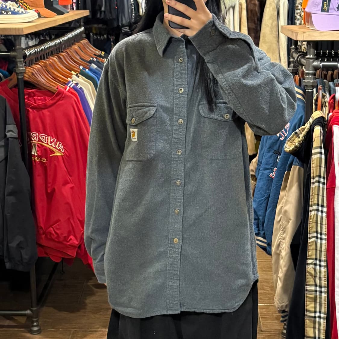 [HI]  Carhartt 칼하트 투포켓 긴팔셔츠 그레이 상품이미지1