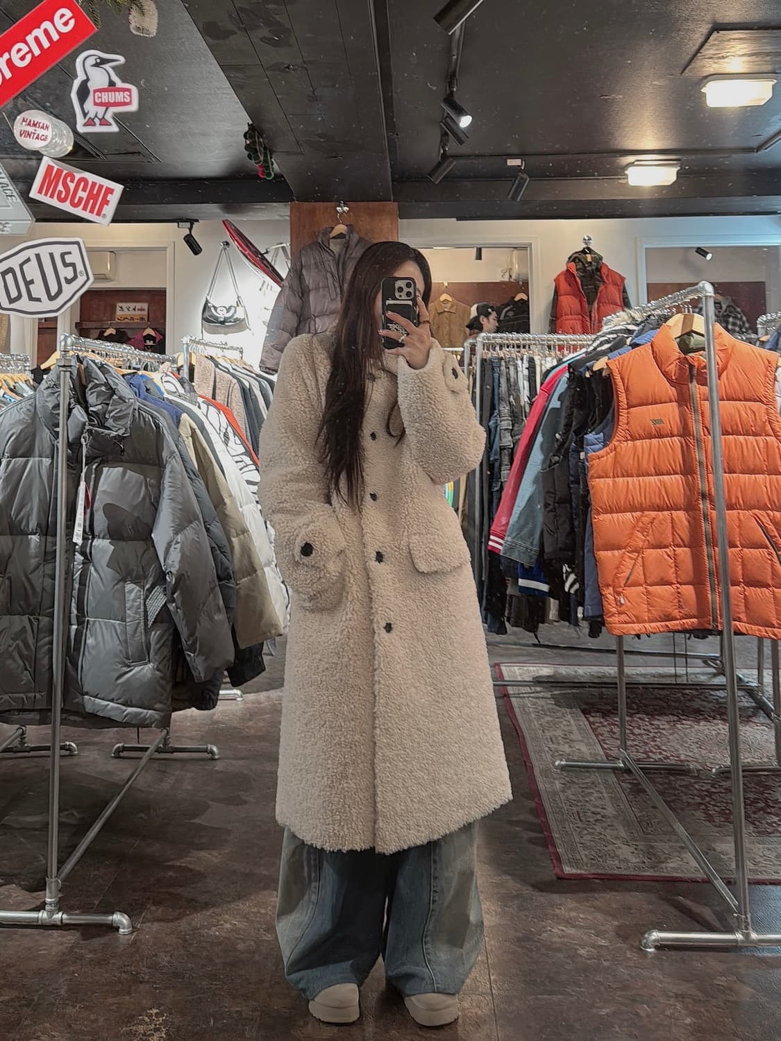 언앤써드미스테리 가죽 뽀글이 롱 덤플 코트 F 상품이미지7