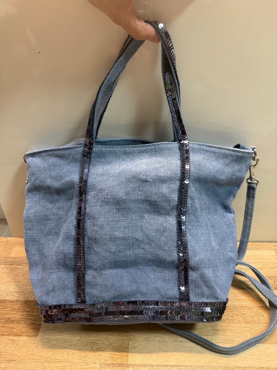 바네사브루노 린넨 페일블루 스팽글 쁘띠 카바스백 S 상품이미지2