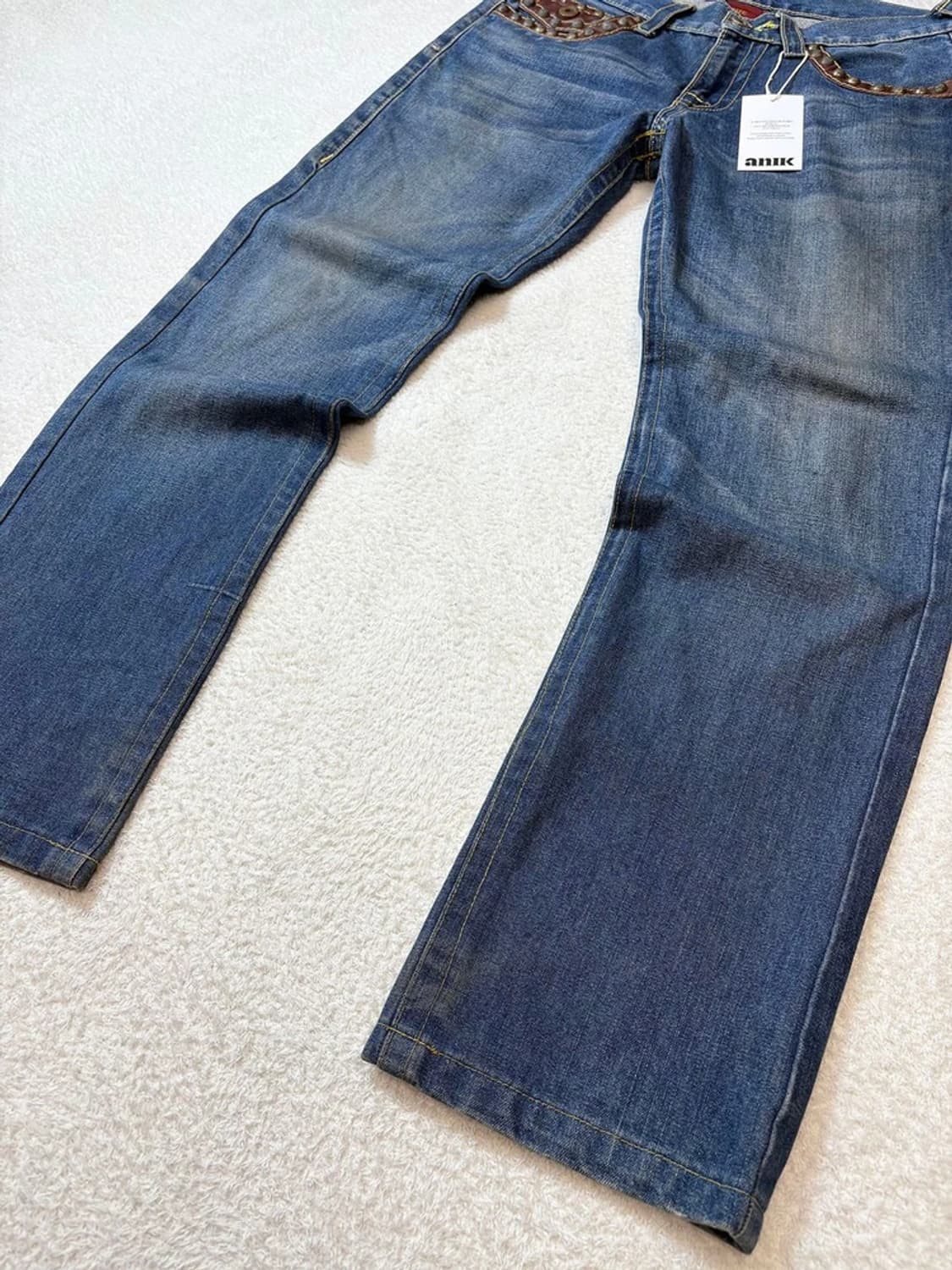 트루릴리젼 00's 백 포켓 스터드 레더 데님 팬츠 PN6067 상품이미지6