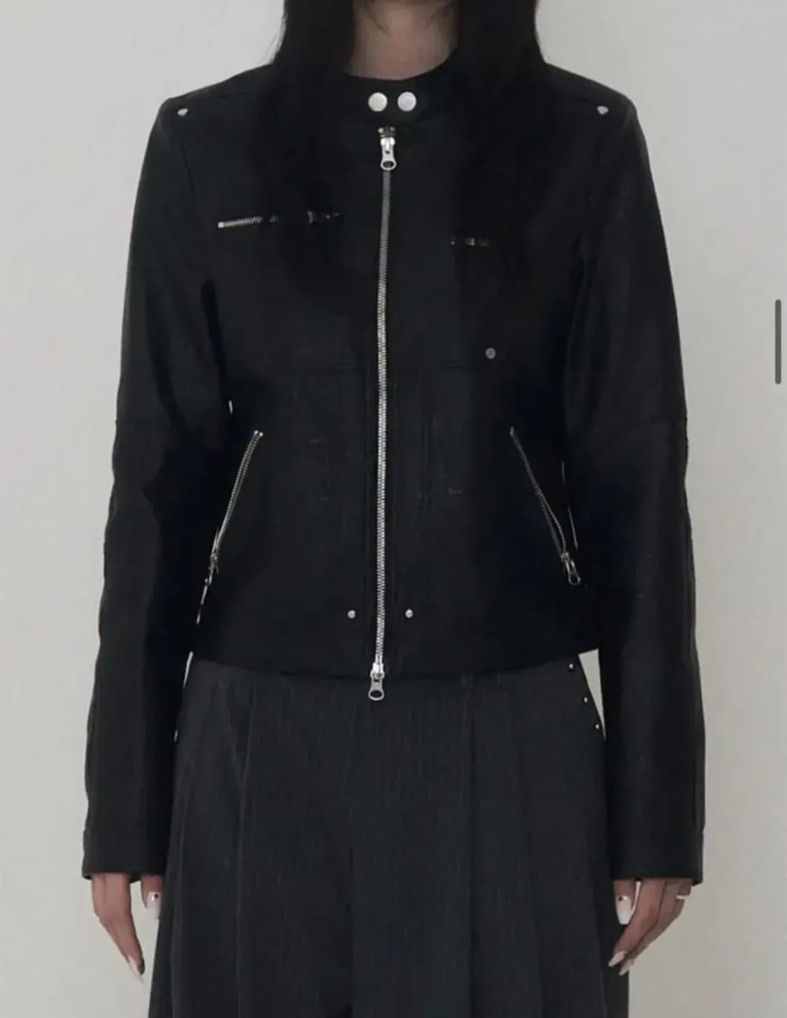 에트오소메 리벳 바이커 레더 자켓 상품이미지3