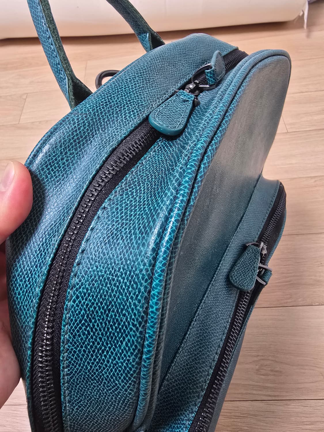 킨록 빈티지 소가죽 청록색 백팩 상품이미지2