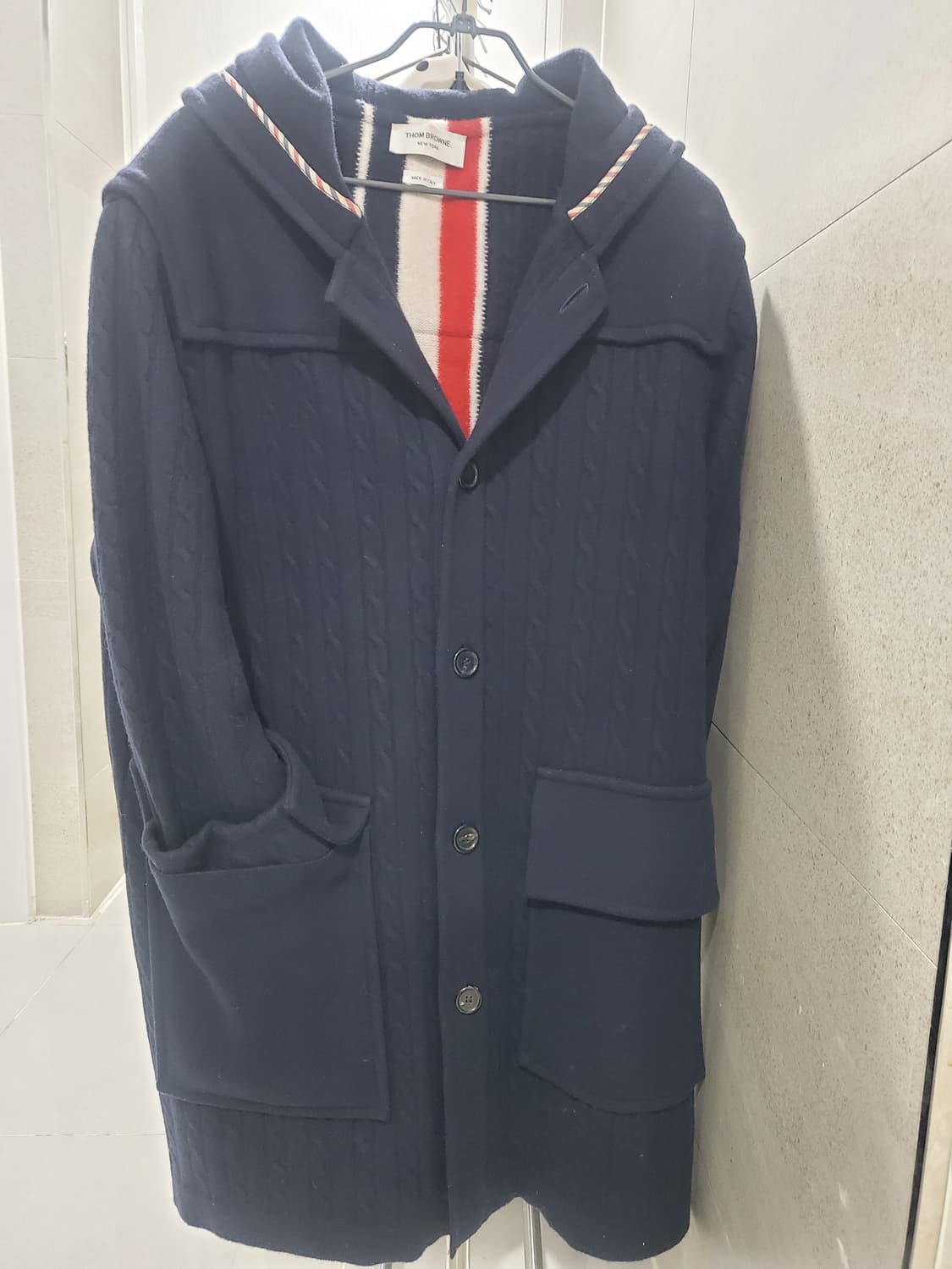 [정품]톰브라운 네이비 메리노 울 후드 코트 상품이미지1