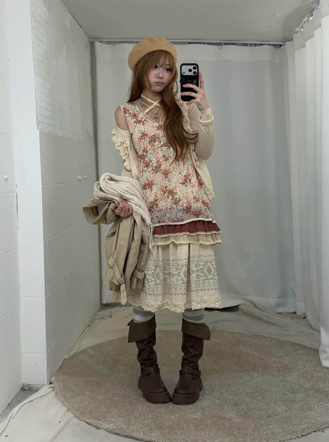 엑시즈팜 베이지 하구미 니혼진 숏트렌치 코디세트  상품이미지3