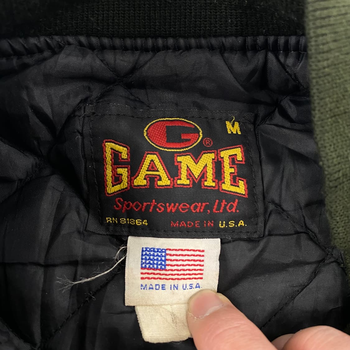 게임 USA 빈티지 자수 레더 암 배색 바시티 자켓 (100) 상품이미지7