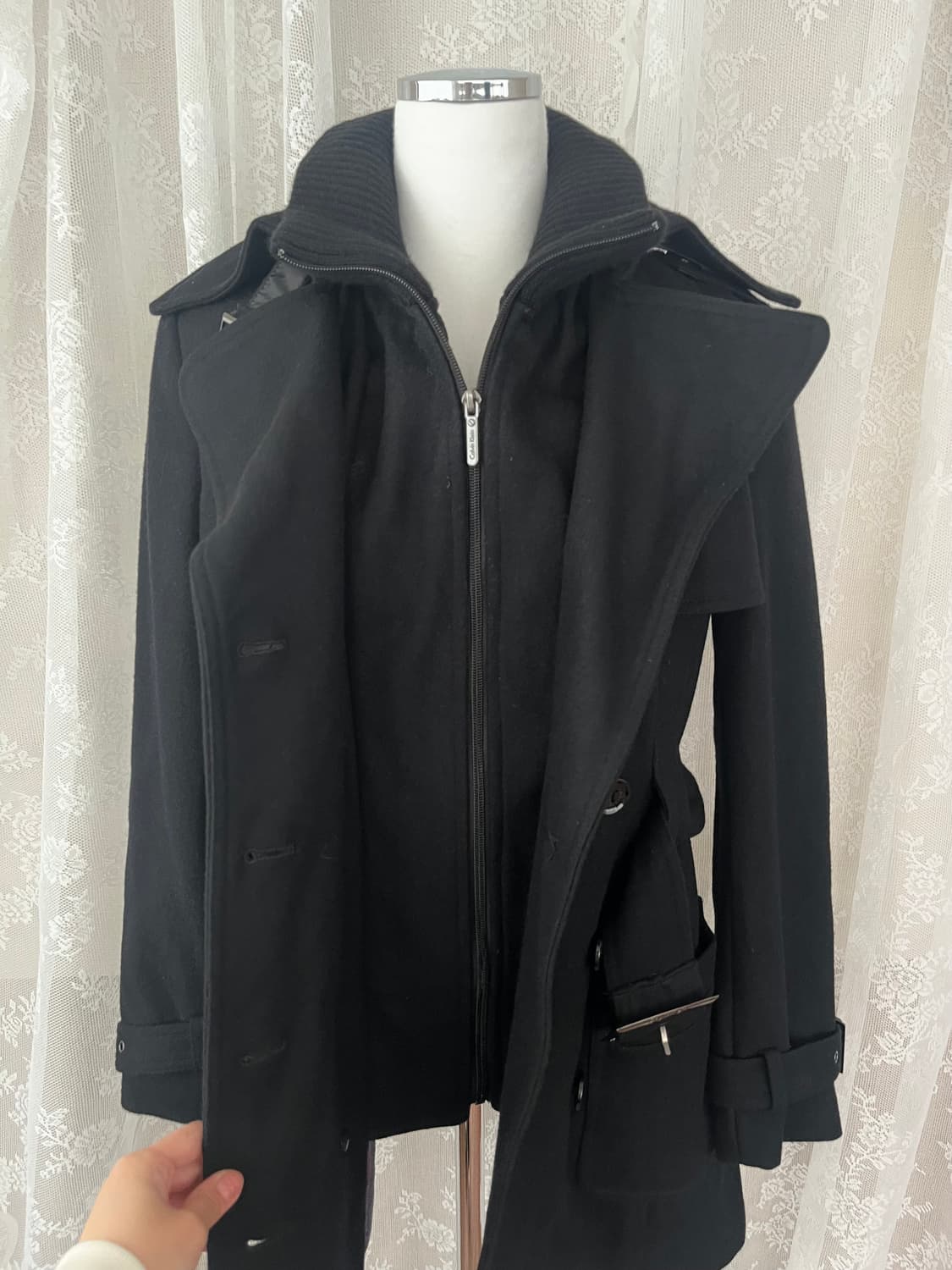 4) 캘빈클라인 울 하프 코트 블랙 상품이미지4