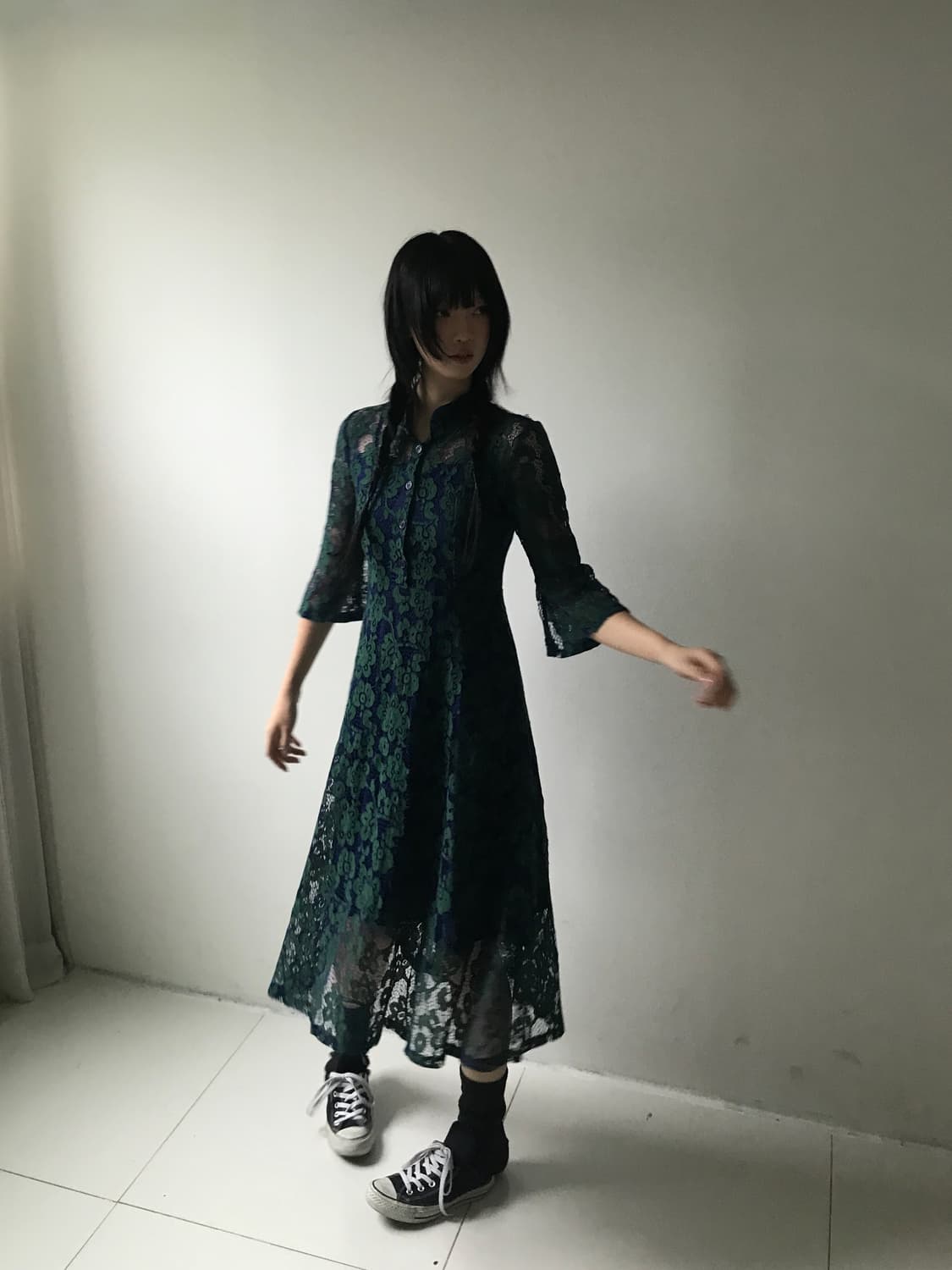 Lace collar flower dress(bluish green) 상품이미지9
