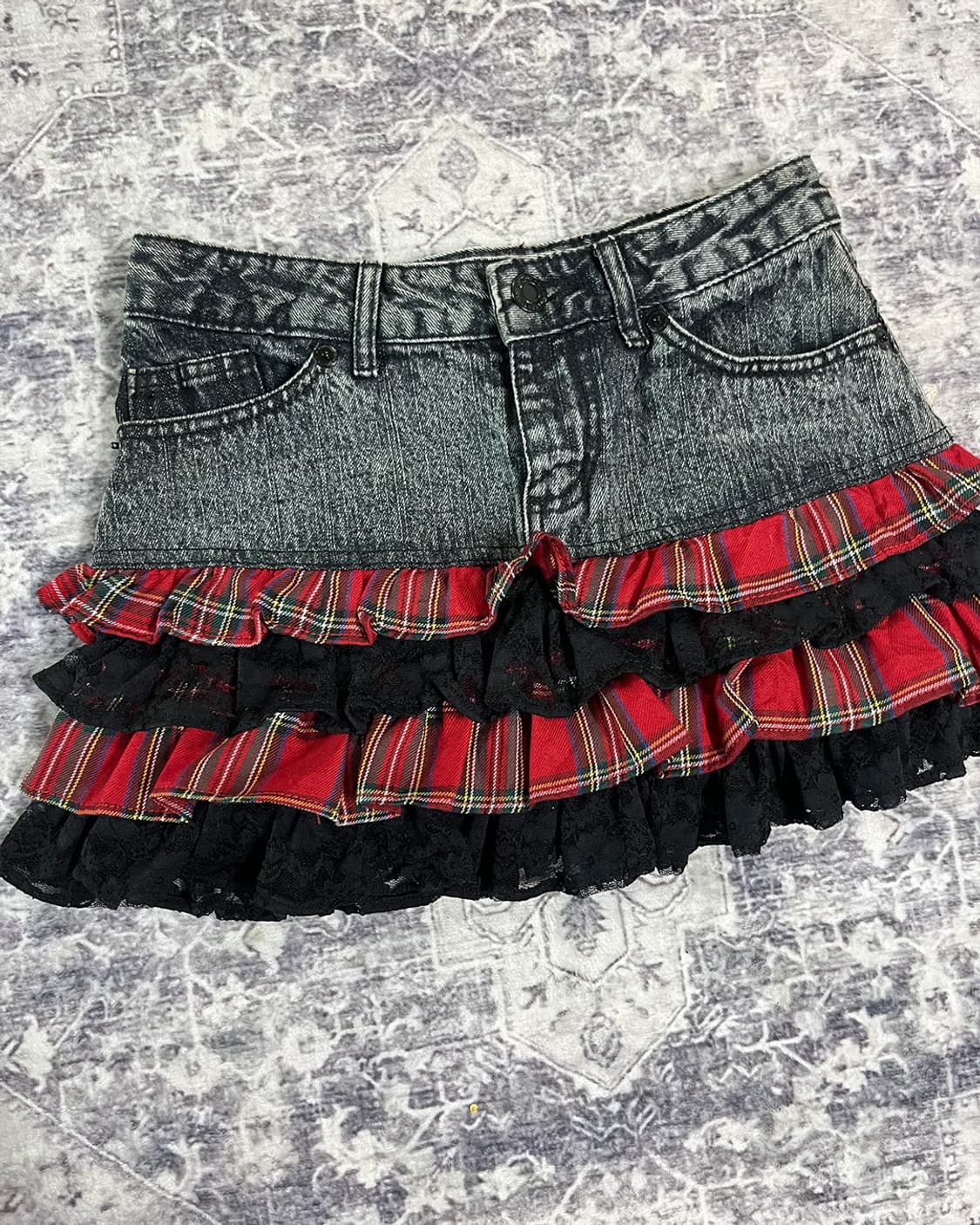 Punk Doll Tartan Lace Ruffle Denim Skirt 상품이미지2