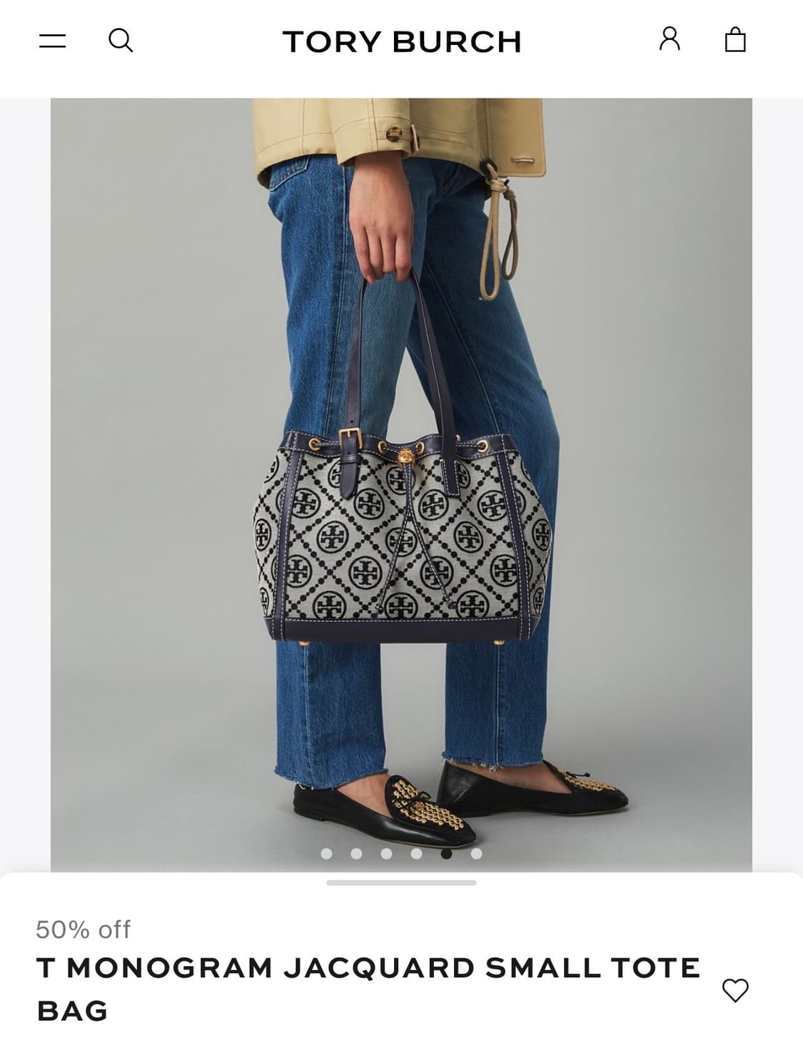 토리버치 T 모노그램 자카드 스몰 토트백 네이비 81803 상품이미지2