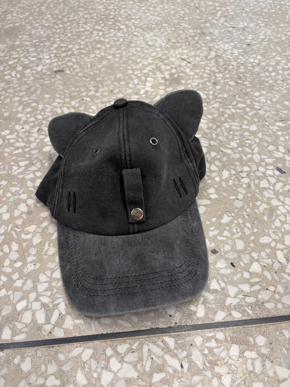 Cat Ear Washed Black Ball Cap 상품이미지2