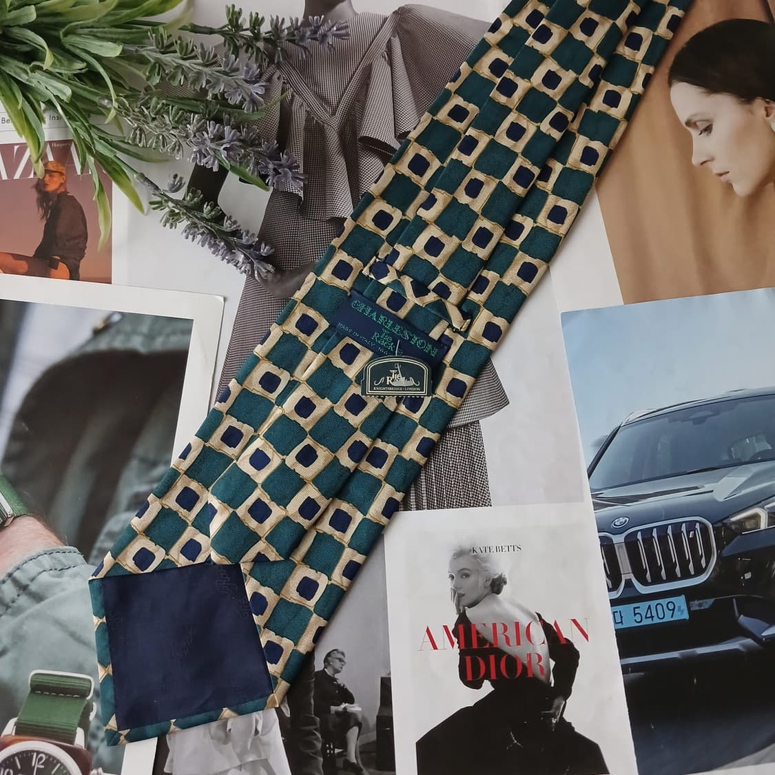 타이렉 실크 그린 패턴 넥타이 9.9cm 새제품 A19512 상품이미지6