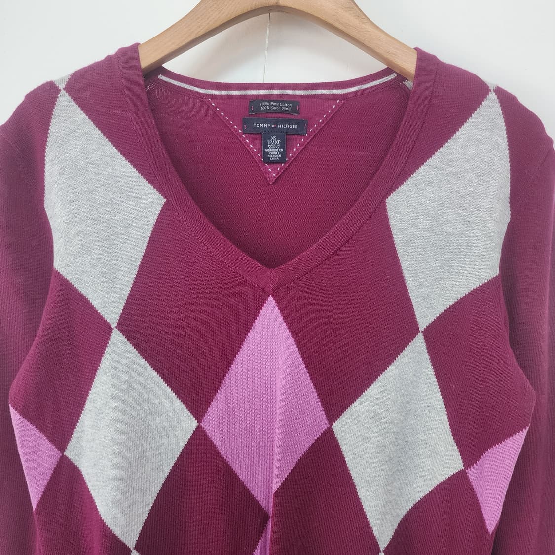 타미힐피거 아가일 니트 버건디 핑크 상품이미지2