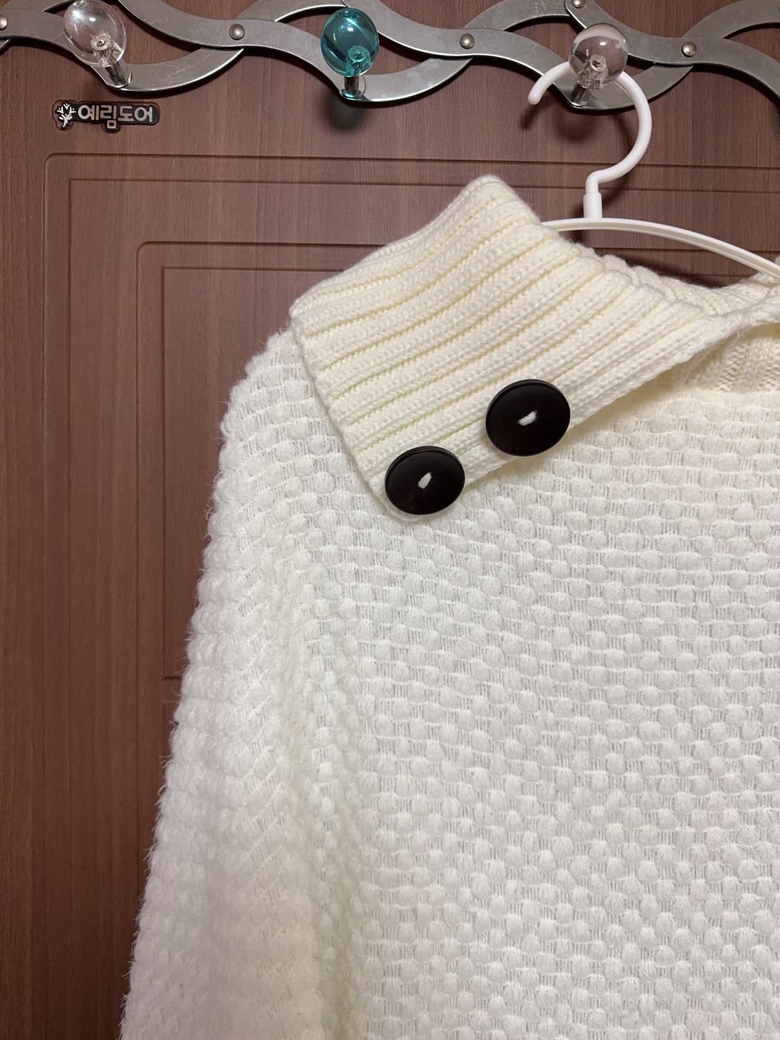 모리걸 하구미 지뢰계 빈티지 아이보리 단추 니트 판쵸 상품이미지2