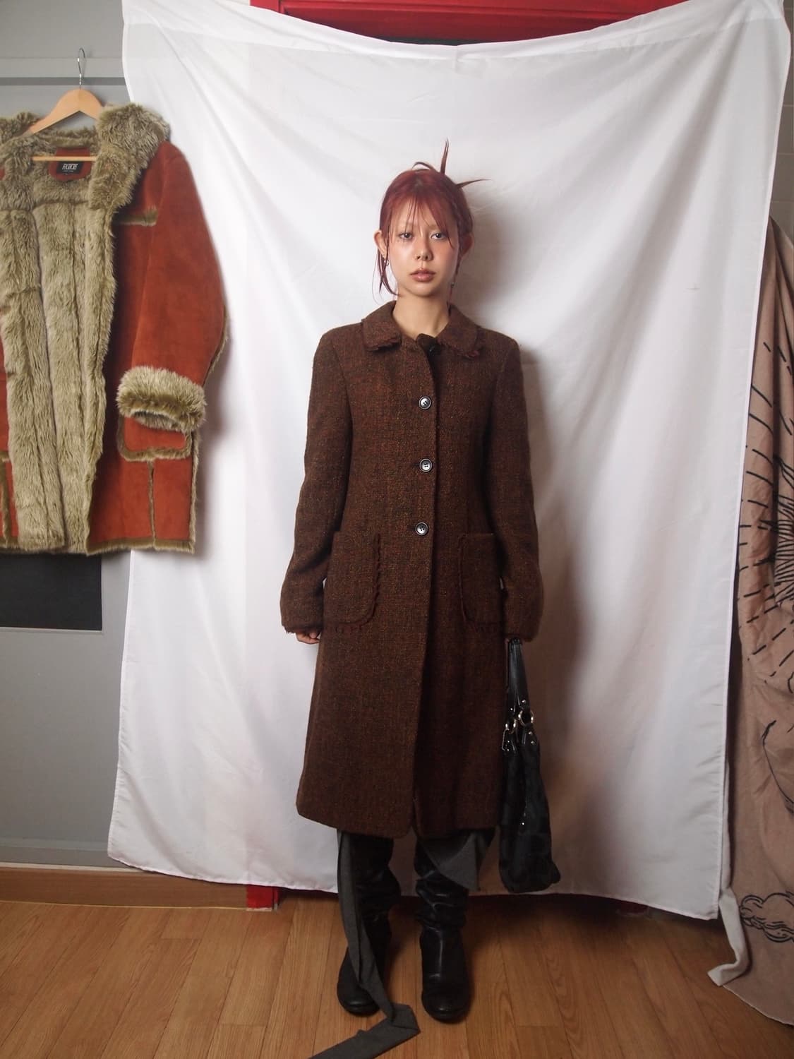 DKNY 프린지 트위드 코트 상품이미지1