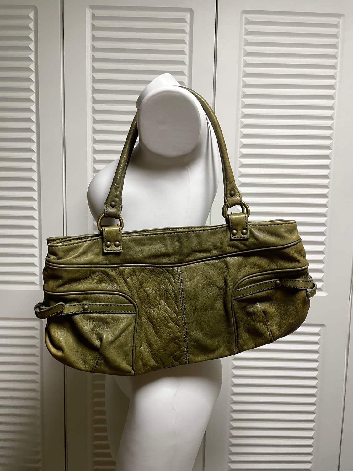 Olive Leather Vintage Shoulder Bag OS 상품이미지2