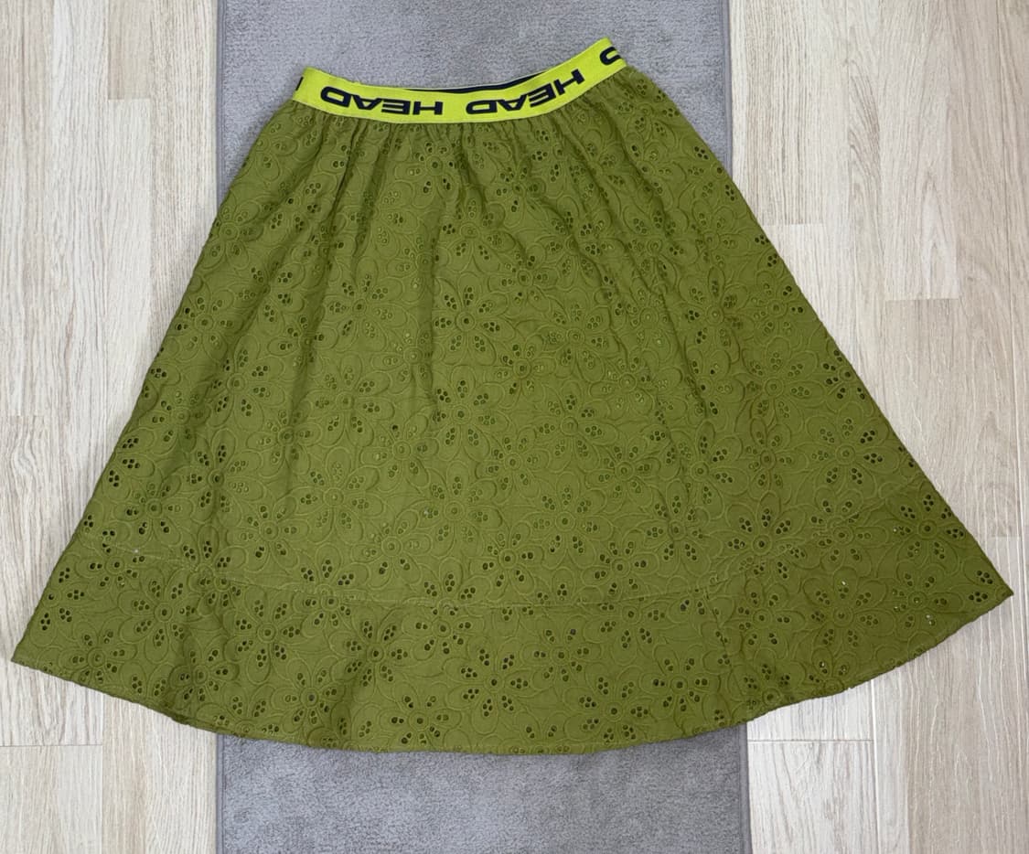 [S급] 봄맞이🌸 HEAD 올리브색 자수 롱 스커트 F 상품이미지3