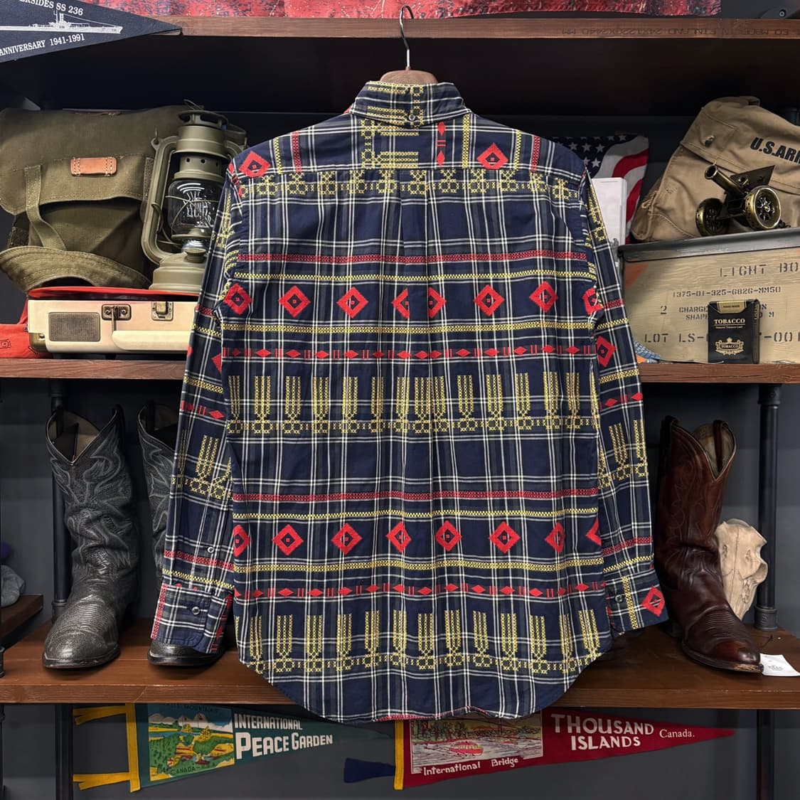 90s 에비수 엠브로이드 패턴 타탄체크 캐주얼 셔츠 N517 상품이미지2