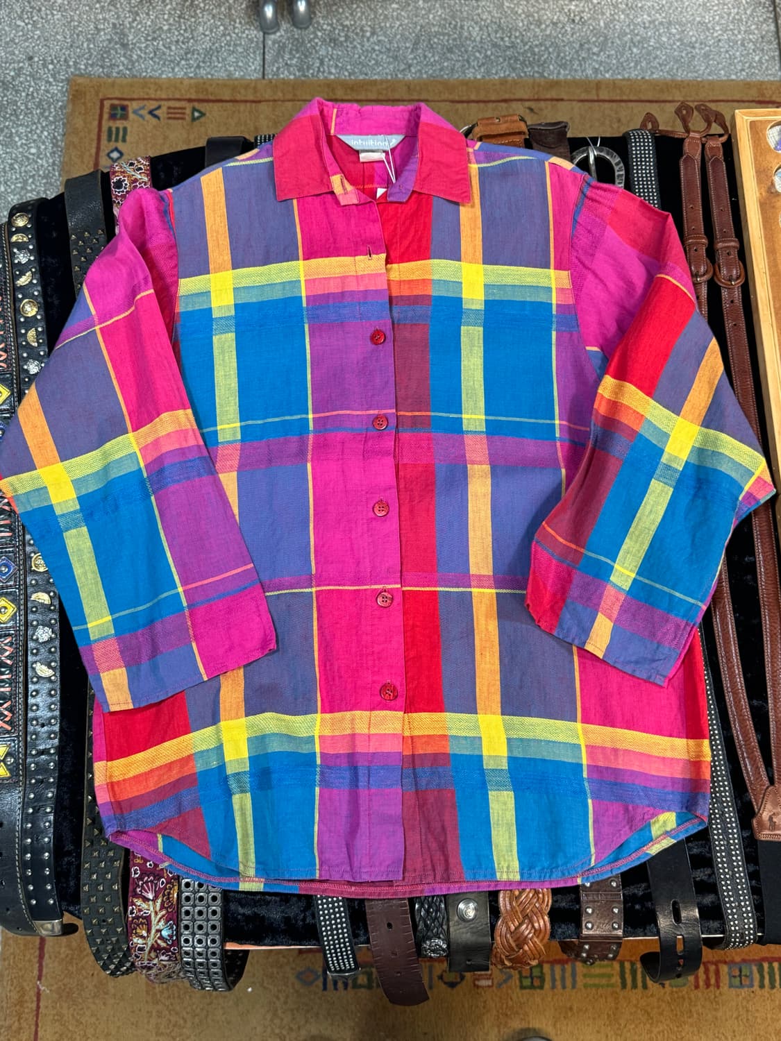 90s 인투이션 usa 빈티지 컬러블록 체크 셔츠 상품이미지1