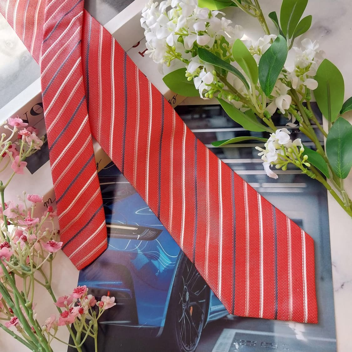 피에르 발망 실크 핑크 스트라이프 넥타이 8.9cm A등급 K1997
 상품이미지3