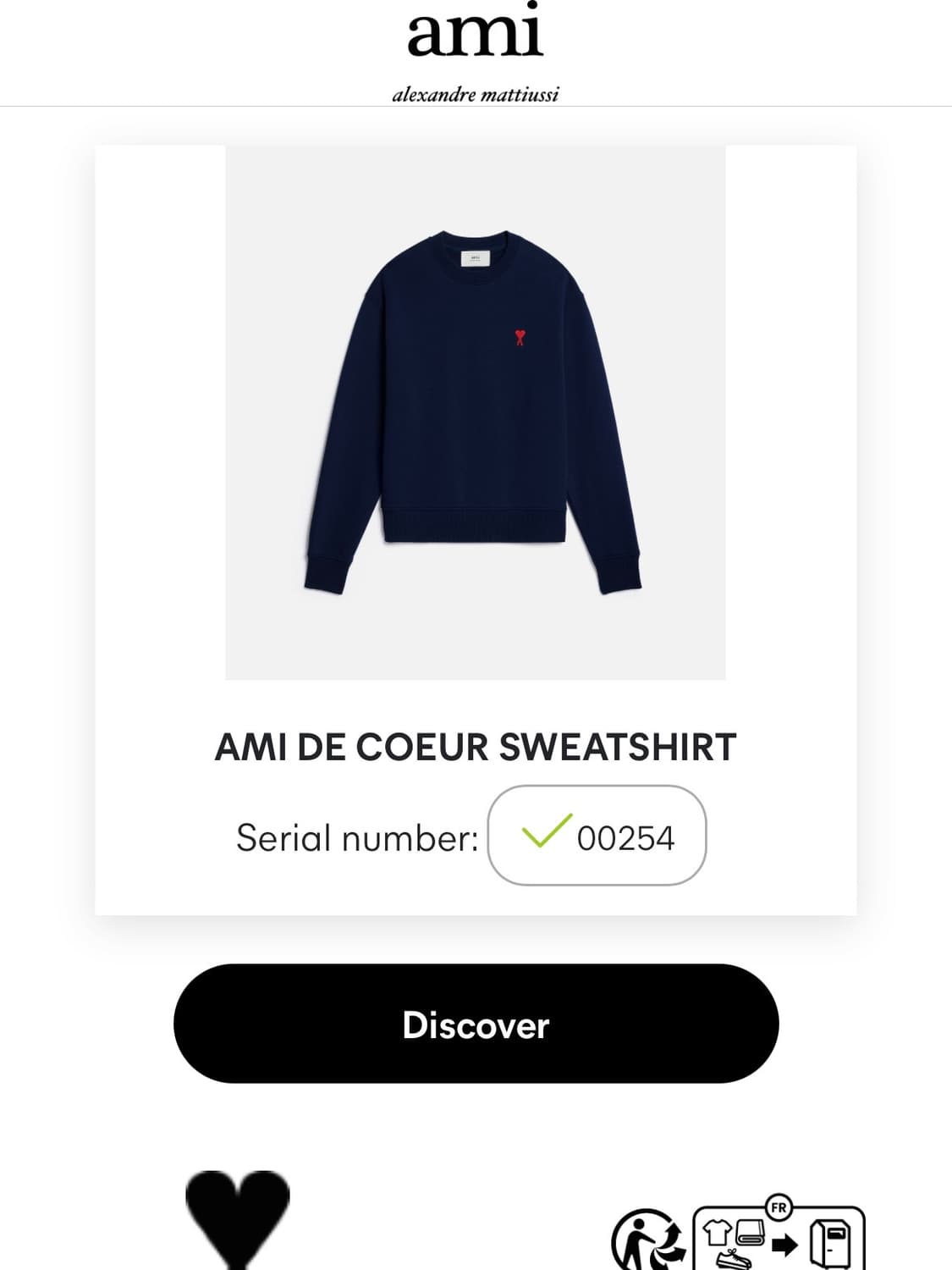 아미 스몰 하트 로고 네이비 맨투맨 상품이미지2