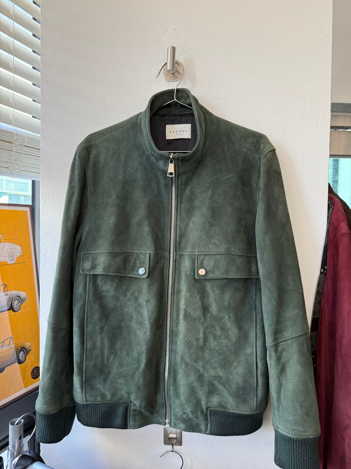 00‘s Sandro 스웨이드 레더 딥그린 집업 자켓 상품이미지1