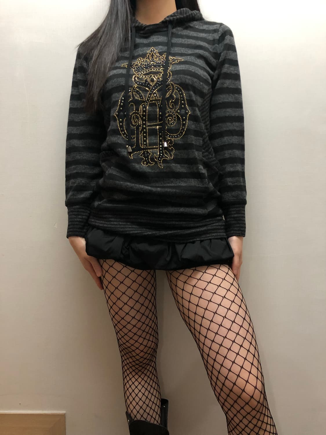 빈티지 블랙 펑크 스트라이프 후디 상품이미지3