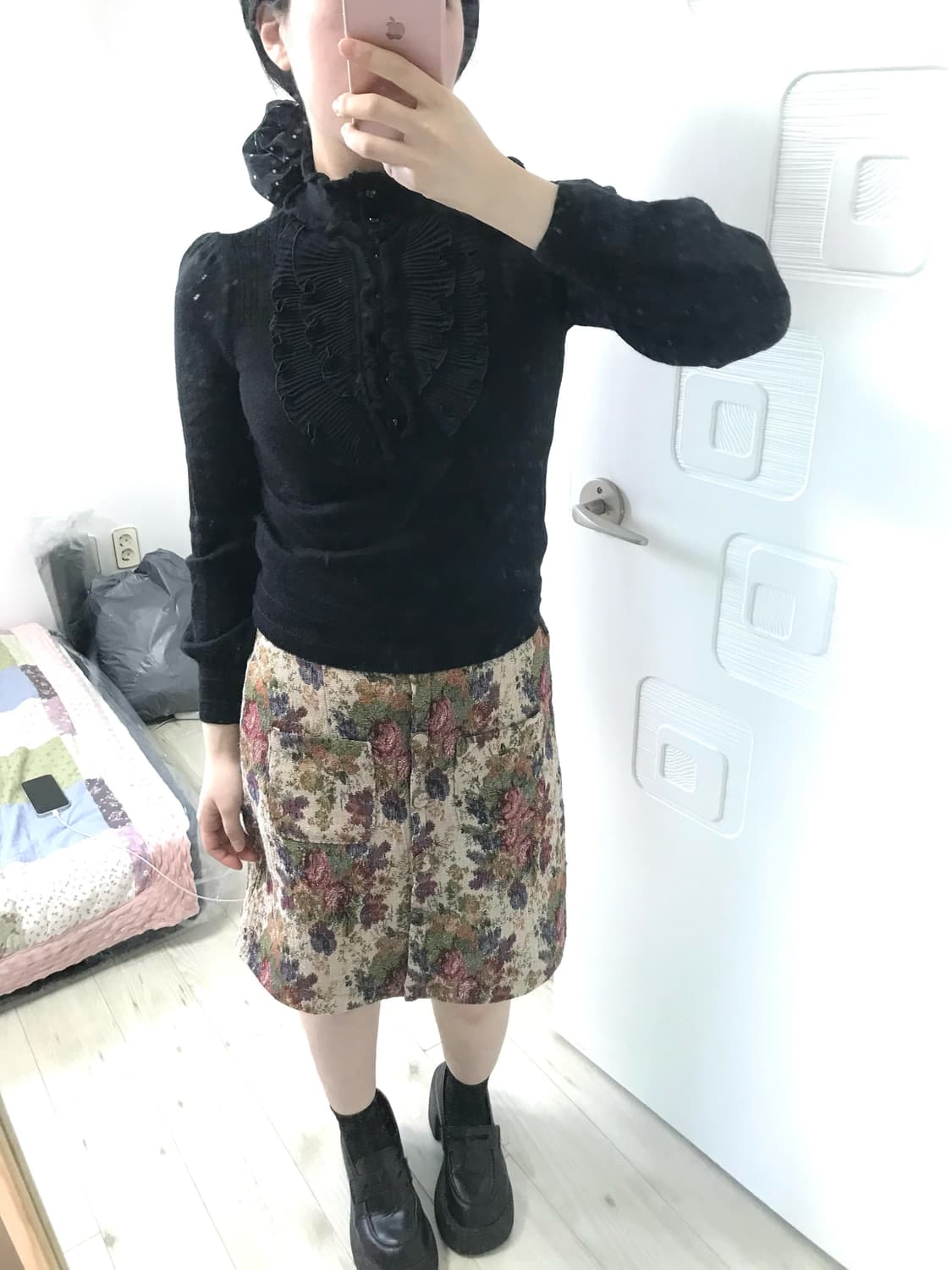 black  prill lace ruffle knit  blouse T 상품이미지3