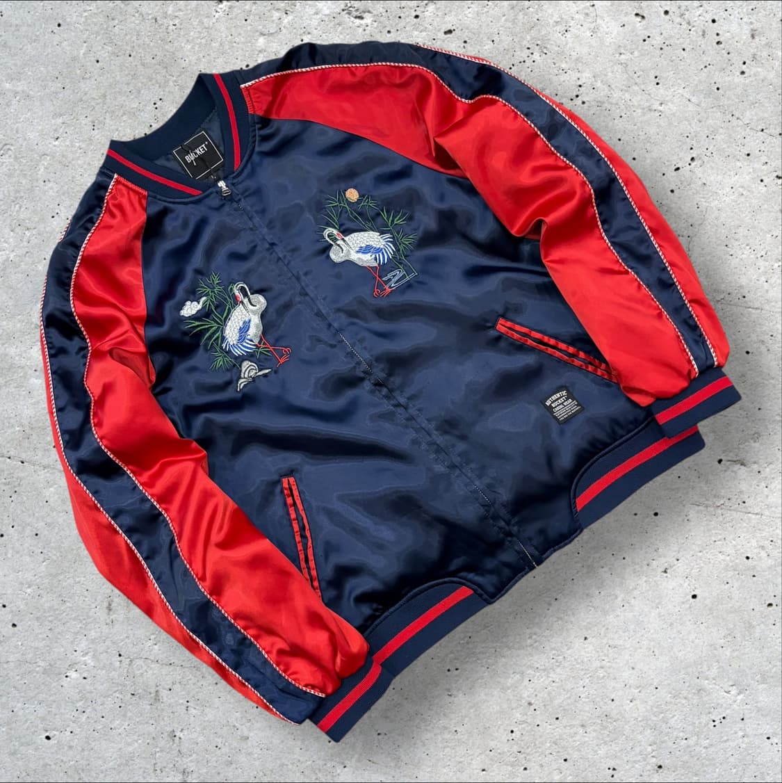 [L] 버킷 Crane 자수 블루종 자켓 레드/네이비 B657 상품이미지1